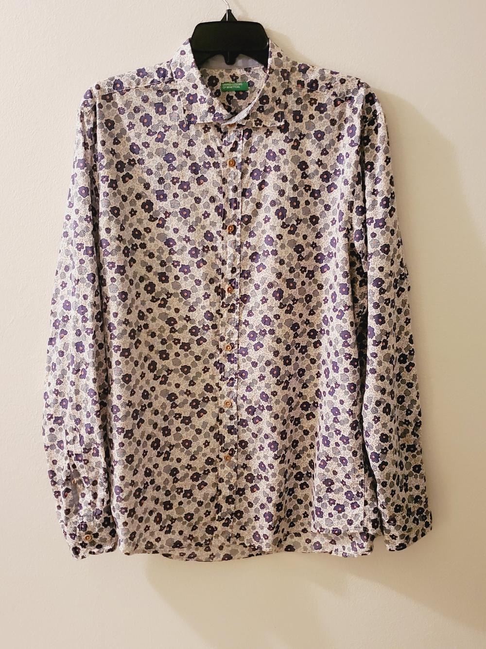 United Colors Of Benetton Floral Button-Down Shirt Cottagecore Boho Size XL